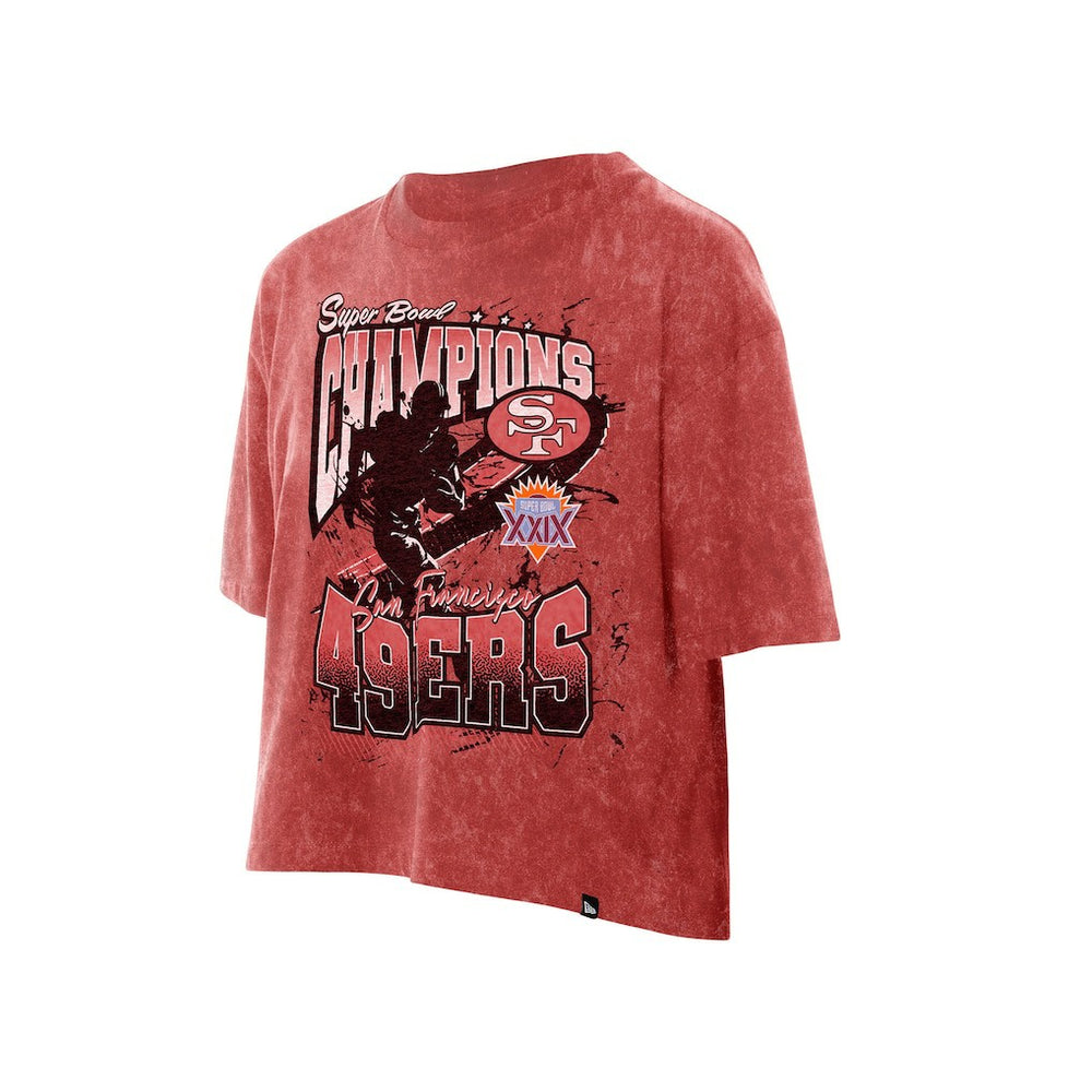 San Francisco 49ers New Era Women's Cropped Boxy Sport Classics Mineral Wash T-Shirt - Scarlet discount