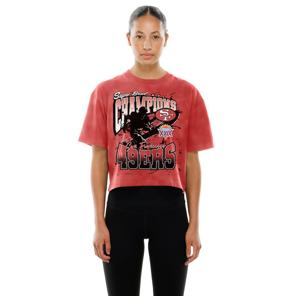 San Francisco 49ers New Era Women's Cropped Boxy Sport Classics Mineral Wash T-Shirt - Scarlet discount