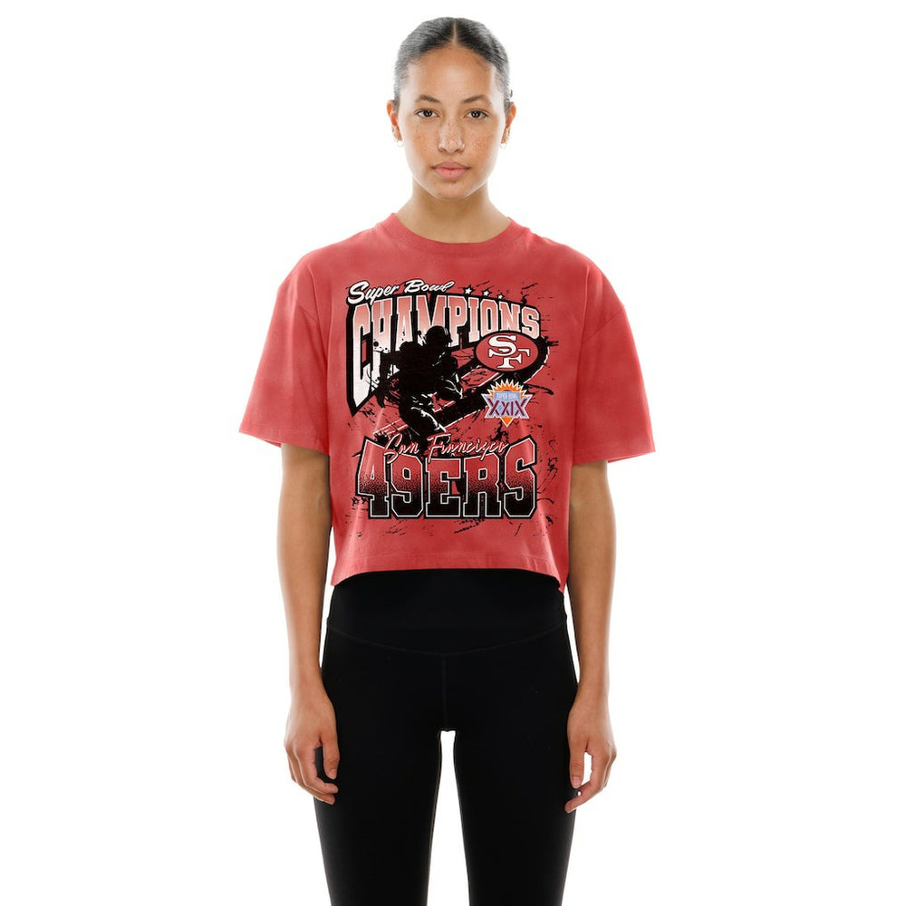 San Francisco 49ers New Era Women's Cropped Boxy Sport Classics Mineral Wash T-Shirt - Scarlet discount