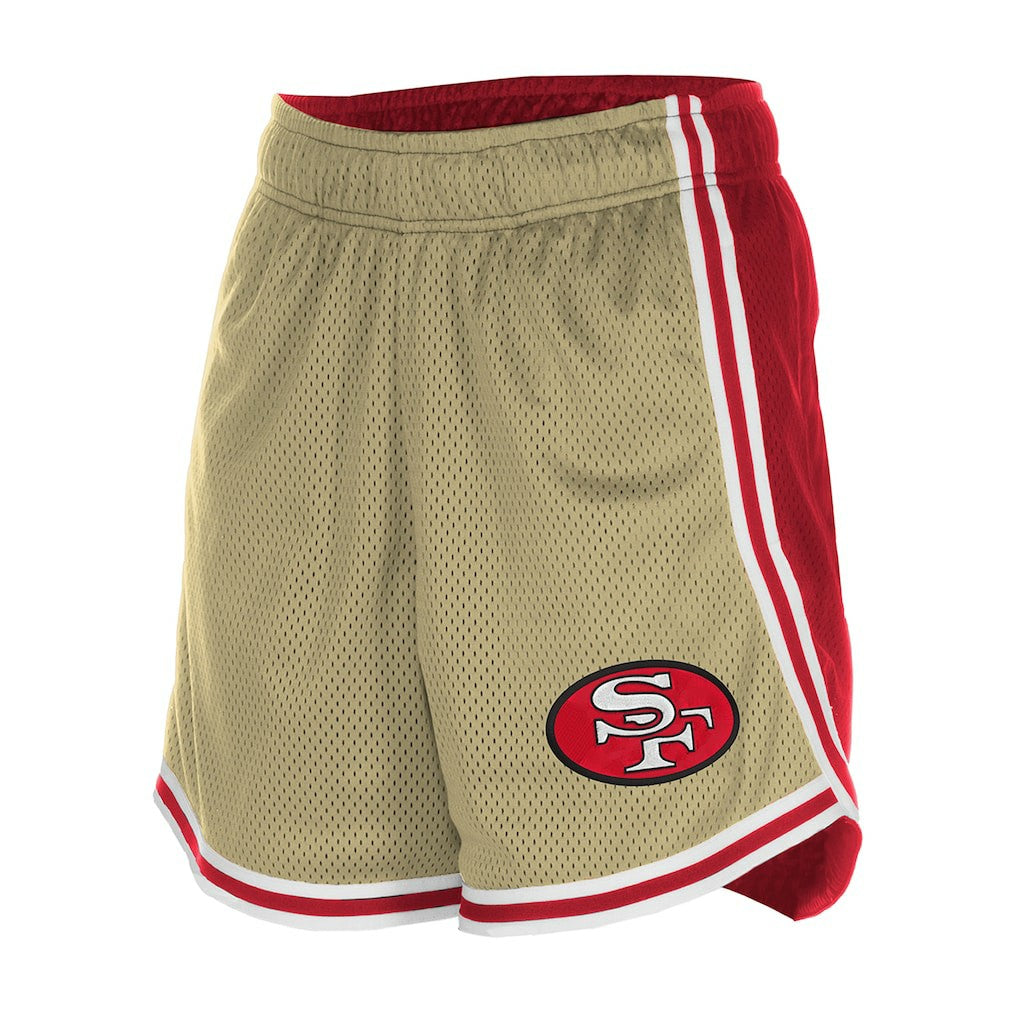 San Francisco 49ers New Era Women's Throwback Sport Classics Mesh Shorts - Gold/Scarlet on sale