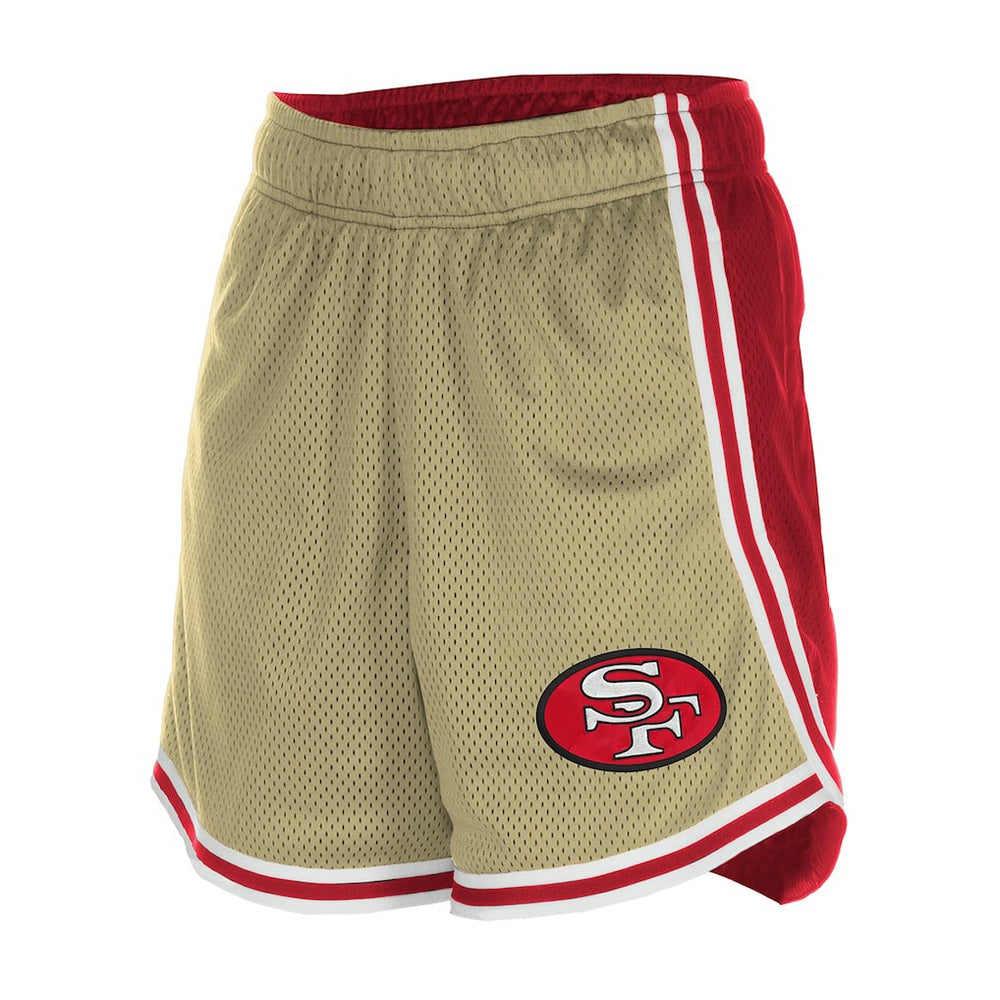 San Francisco 49ers New Era Women's Throwback Sport Classics Mesh Shorts - Gold/Scarlet on sale