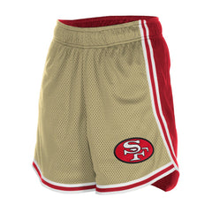 San Francisco 49ers New Era Women's Throwback Sport Classics Mesh Shorts - Gold/Scarlet on sale