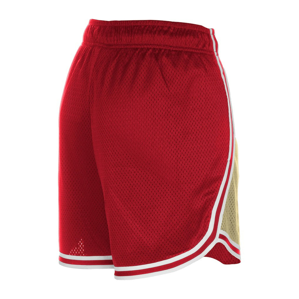 San Francisco 49ers New Era Women's Throwback Sport Classics Mesh Shorts - Gold/Scarlet on sale