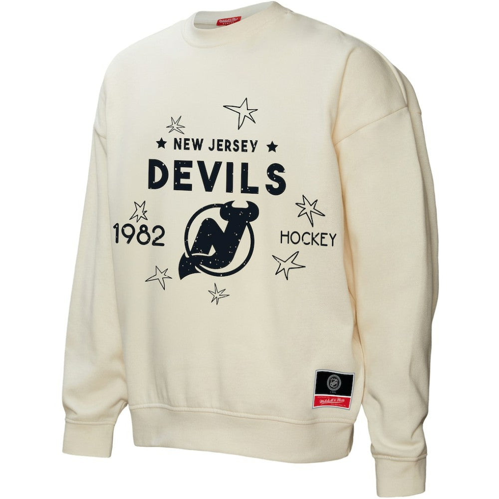 New Jersey Devils Mitchell & Ness Women's Logo 3.0 Pullover Sweatshirt - Cream Sweatshirts