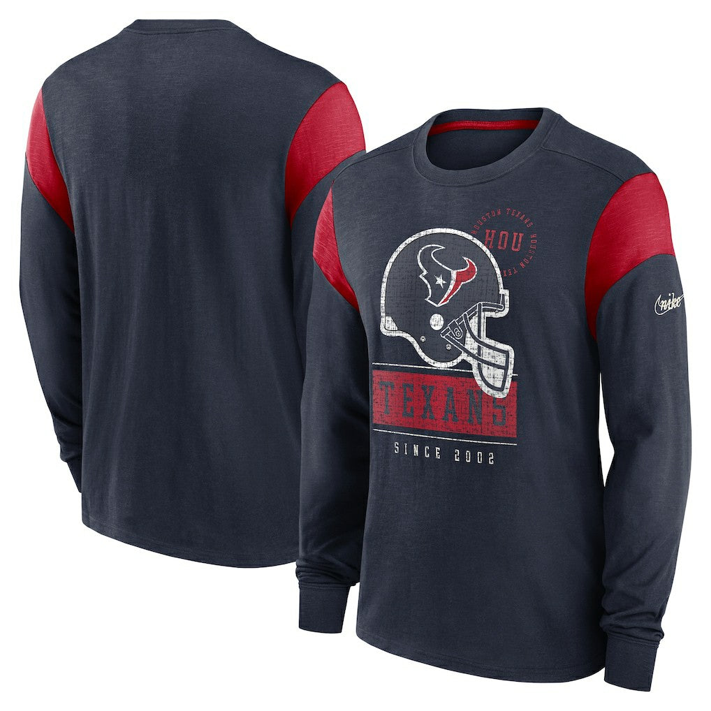 Houston Texans Rewind Playback Helmet Long Sleeve T-Shirt - Heather Navy on sale