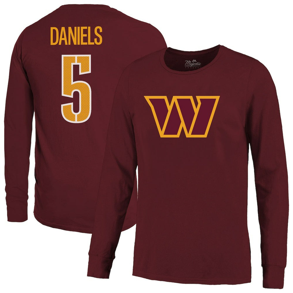 Jayden Daniels Washington Commanders Majestic Threads Name & Number Non-Distressed Long Sleeve T-Shirt - Burgundy outlet