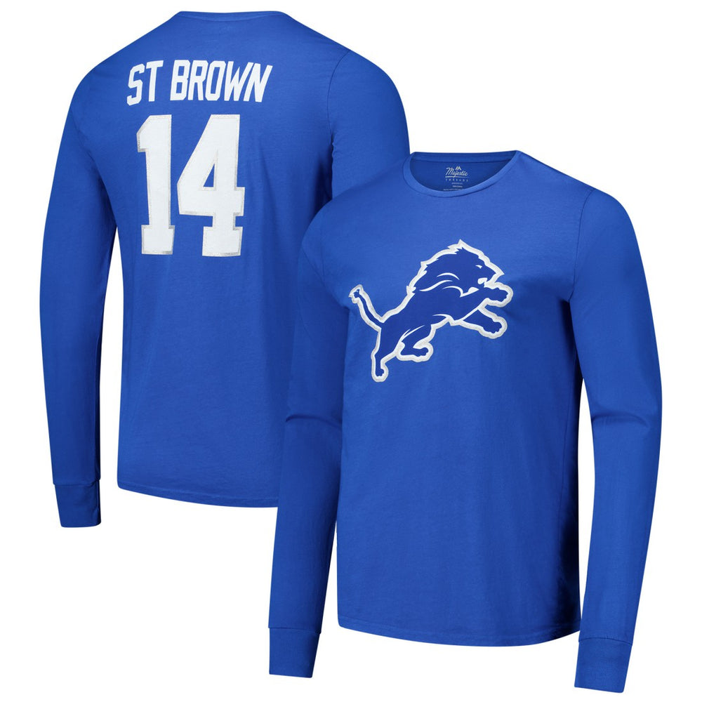 Amon-Ra St. Brown Detroit Lions Majestic Threads Name & Number Long Sleeve T-Shirt - Blue sale