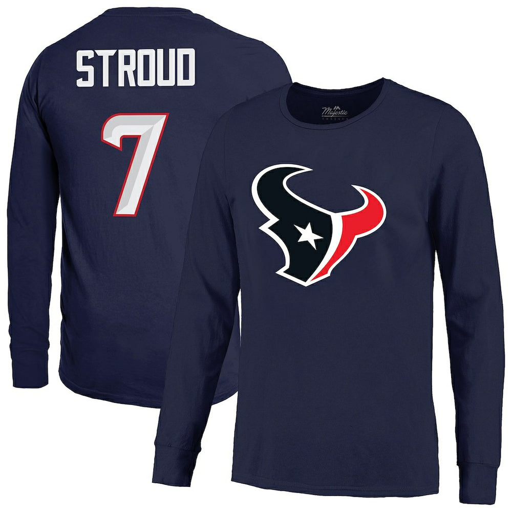 C.J. Stroud Houston Texans Majestic Threads Name & Number Non-Distressed Long Sleeve T-Shirt - Navy discount