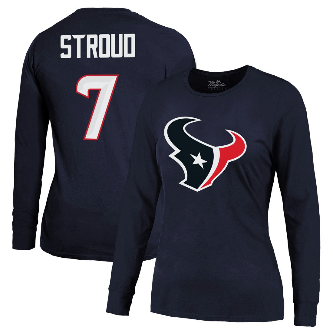 C.J. Stroud Houston Texans Majestic Threads Women's Player Name & Number Long Sleeve T-Shirt - Navy online