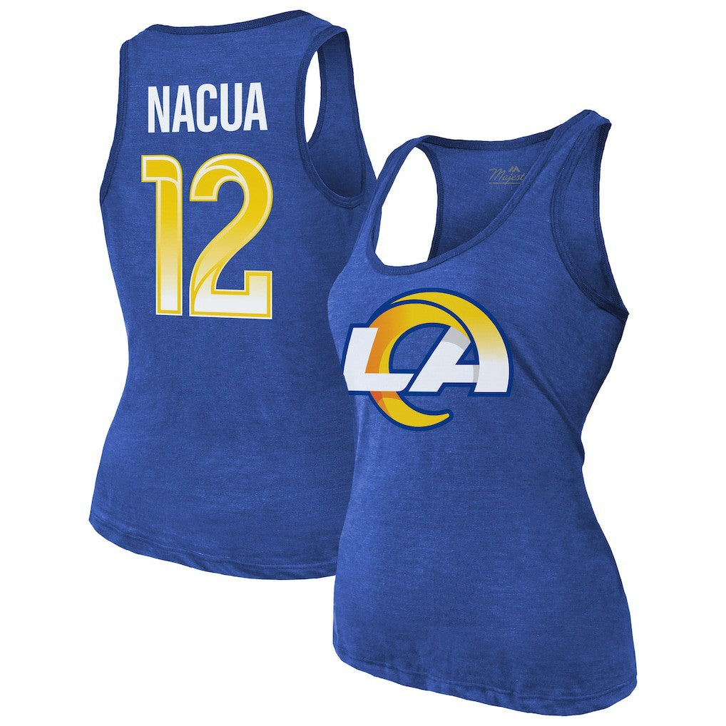 Puka Nacua Los Angeles Rams Majestic Threads Women's Name & Number Tri-Blend Scoop Neck Tank Top - Royal for sale