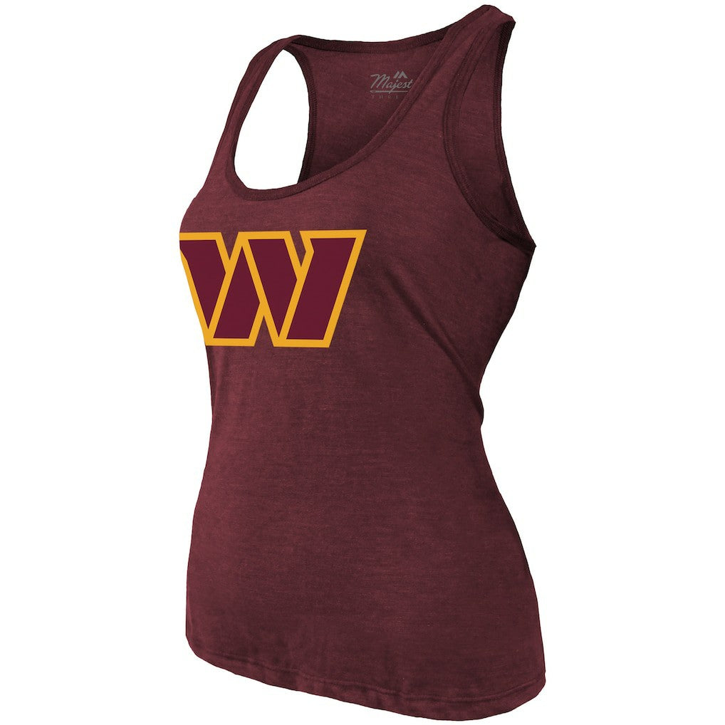 Jayden Daniels Washington Commanders Majestic Threads Women's Name & Number Tri-Blend Scoop Neck Tank Top - Burgundy online