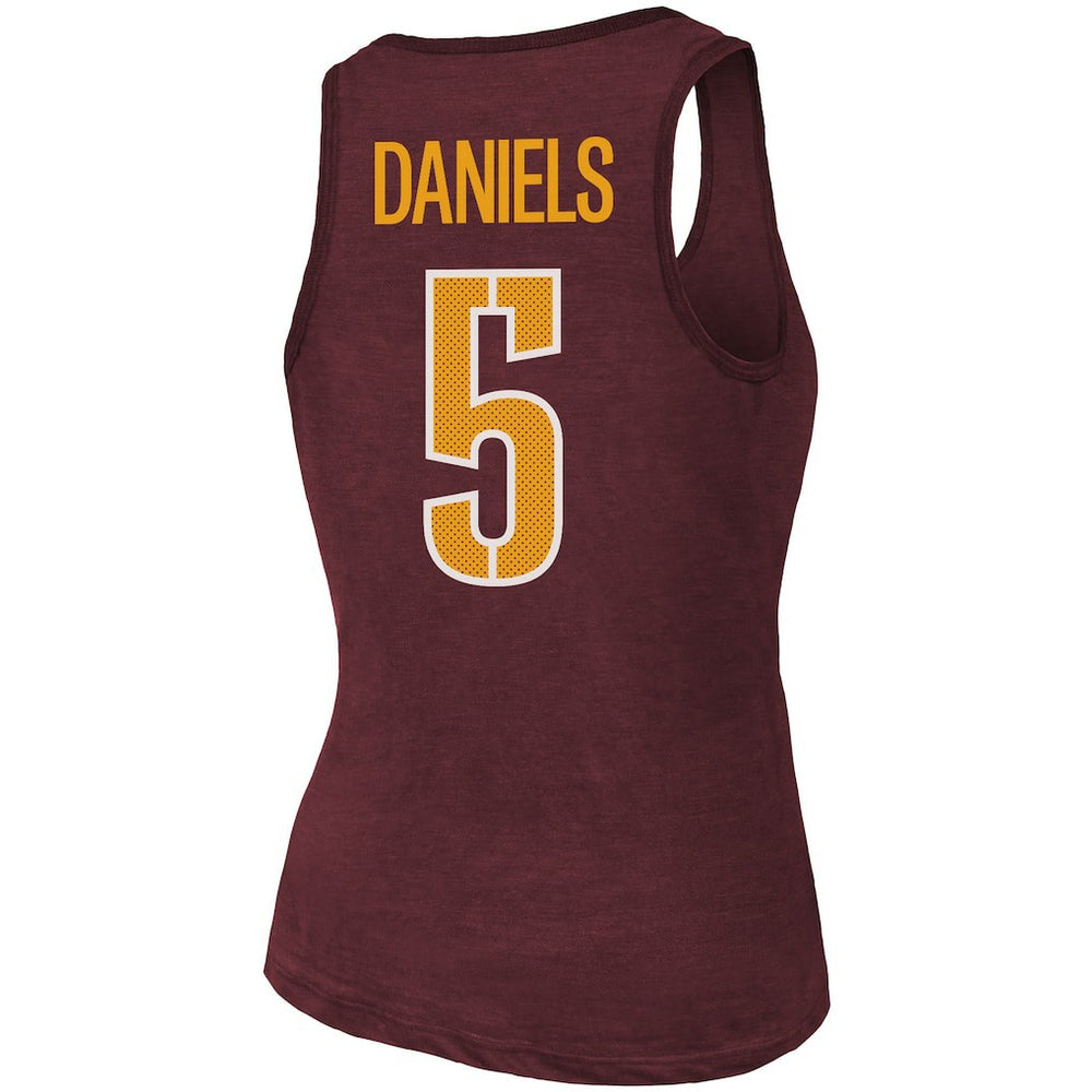 Jayden Daniels Washington Commanders Majestic Threads Women's Name & Number Tri-Blend Scoop Neck Tank Top - Burgundy online