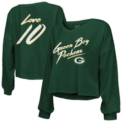 Jordan Love Green Bay Packers Majestic Threads Women's Name & Number Off-Shoulder Script Cropped Long Sleeve Relaxed V-Neck T-Shirt - Green online