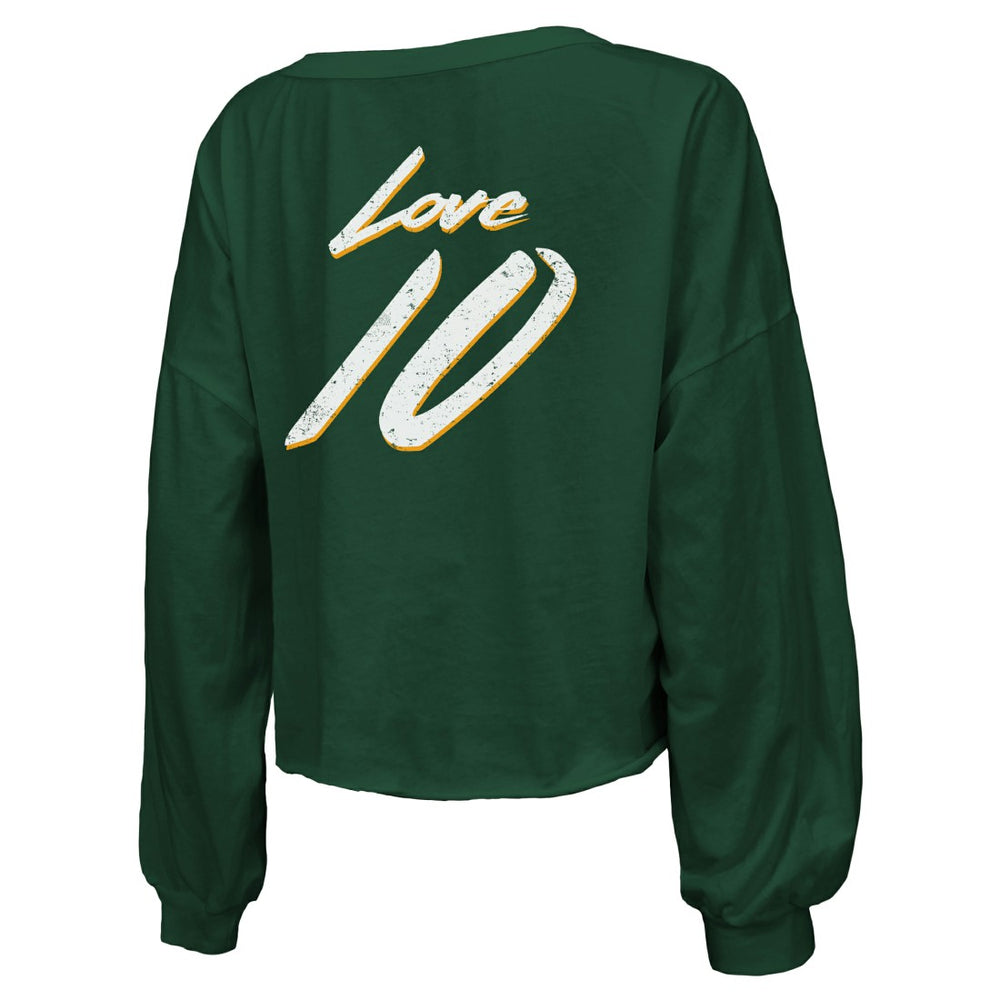 Jordan Love Green Bay Packers Majestic Threads Women's Name & Number Off-Shoulder Script Cropped Long Sleeve Relaxed V-Neck T-Shirt - Green online