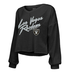 Maxx Crosby Las Vegas Raiders Majestic Threads Women's Name & Number Off-Shoulder Script Cropped Long Sleeve Relaxed V-Neck T-Shirt - Black discount
