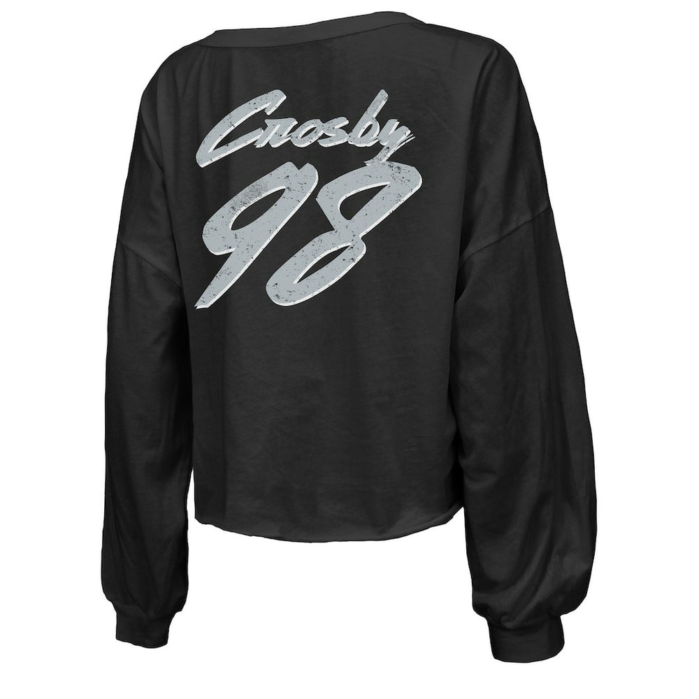 Maxx Crosby Las Vegas Raiders Majestic Threads Women's Name & Number Off-Shoulder Script Cropped Long Sleeve Relaxed V-Neck T-Shirt - Black discount