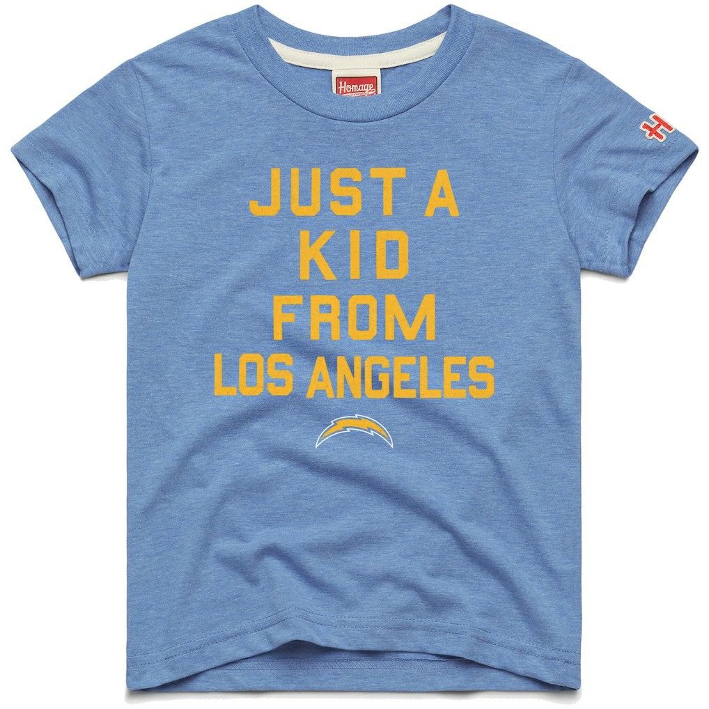 Los Angeles Chargers Homage Youth Just a Kid Tri-Blend T-Shirt - Powder Blue cheap