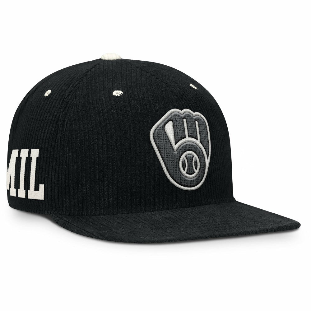 Milwaukee Brewers Pro Corduroy Structured Snapback Hat Black