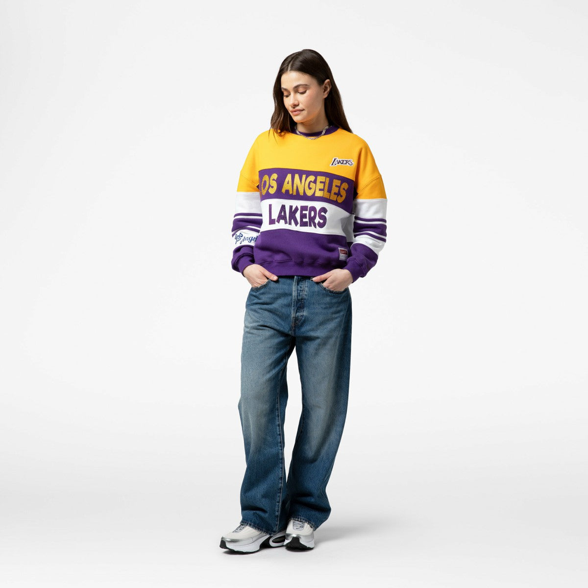 Los Angeles Lakers x DANNIJO Women's Blocked Pullover Sweatshirt - Gold/Purple discount