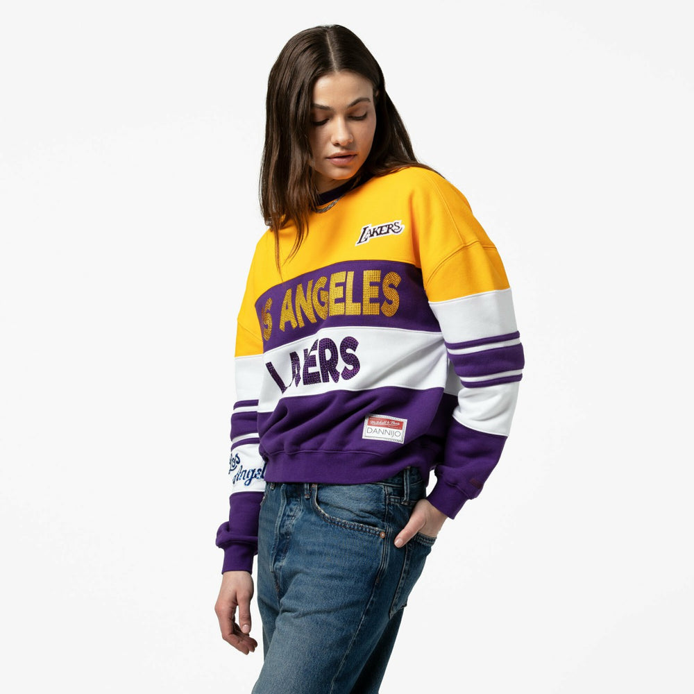 Los Angeles Lakers x DANNIJO Women's Blocked Pullover Sweatshirt - Gold/Purple discount