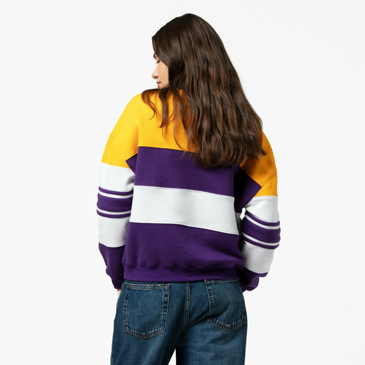 Los Angeles Lakers x DANNIJO Women's Blocked Pullover Sweatshirt - Gold/Purple discount