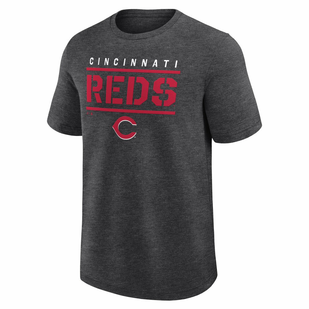 Cincinnati Reds Logo Athletic Top Notch T-Shirt Heather Charcoal