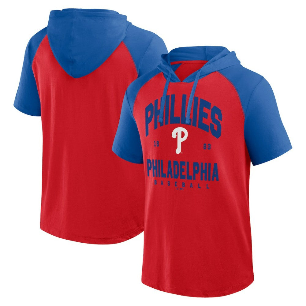 Philadelphia Phillies Logo Athletic Prime Raglan Short Sleeve Hoodie T-Shirt Red