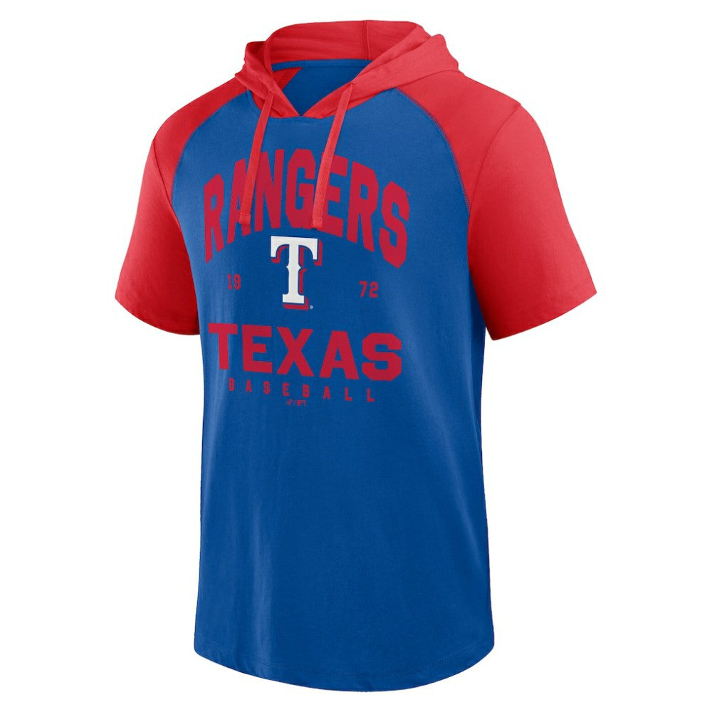 Texas Rangers Logo Athletic Prime Raglan Short Sleeve Hoodie T-Shirt Royal