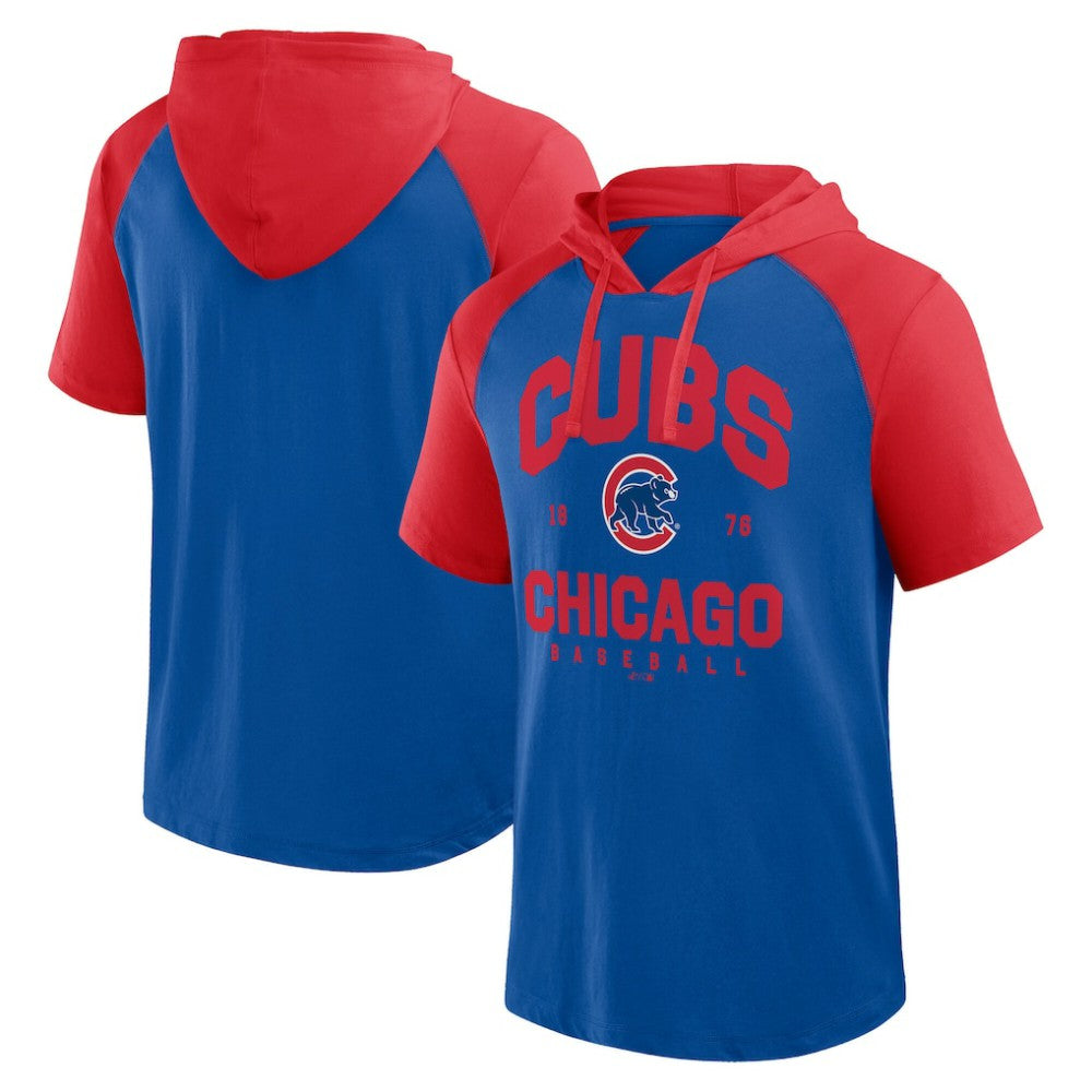 Chicago Cubs Logo Athletic Prime Raglan Short Sleeve Hoodie T-Shirt Royal