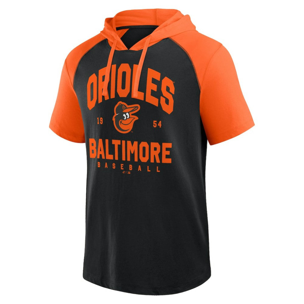 Baltimore Orioles Logo Athletic Prime Raglan Short Sleeve Hoodie T-Shirt Black