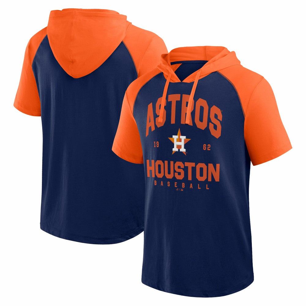 Houston Astros Logo Athletic Prime Raglan Short Sleeve Hoodie T-Shirt Navy