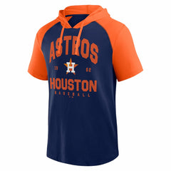 Houston Astros Logo Athletic Prime Raglan Short Sleeve Hoodie T-Shirt Navy