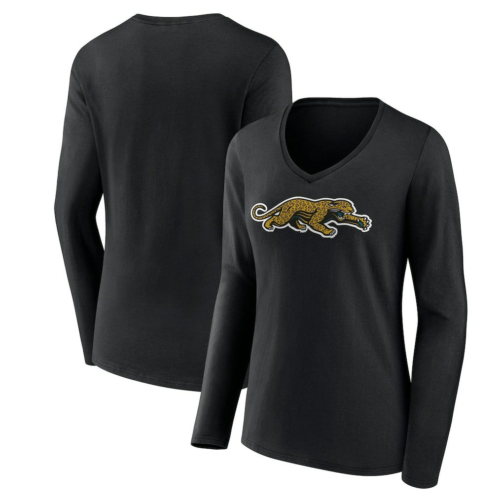 Jacksonville Jaguars Women's Classic Logo Long Sleeve V-Neck T-Shirt - Black discount