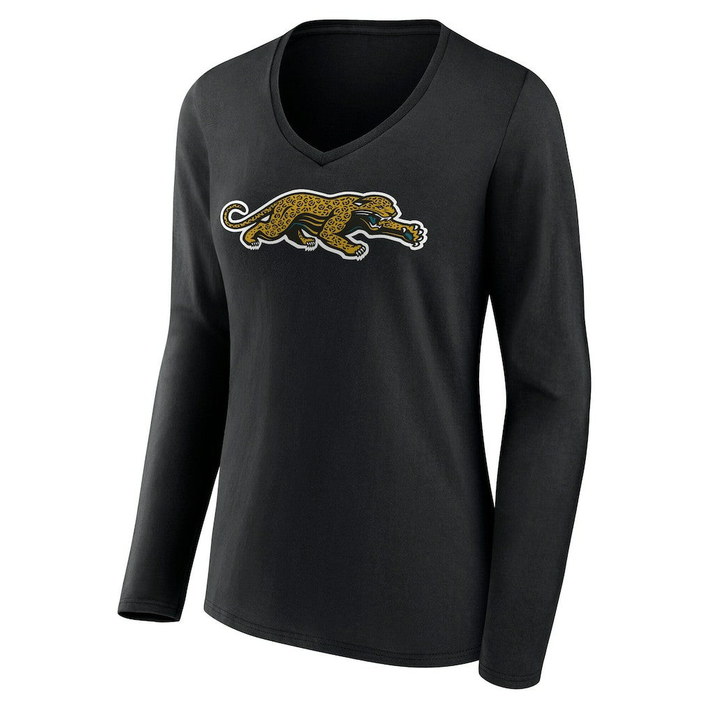 Jacksonville Jaguars Women's Classic Logo Long Sleeve V-Neck T-Shirt - Black discount