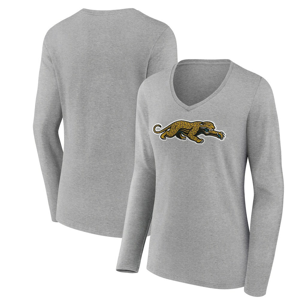 Jacksonville Jaguars Women's Classic Logo Long Sleeve V-Neck T-Shirt - Gray cheap