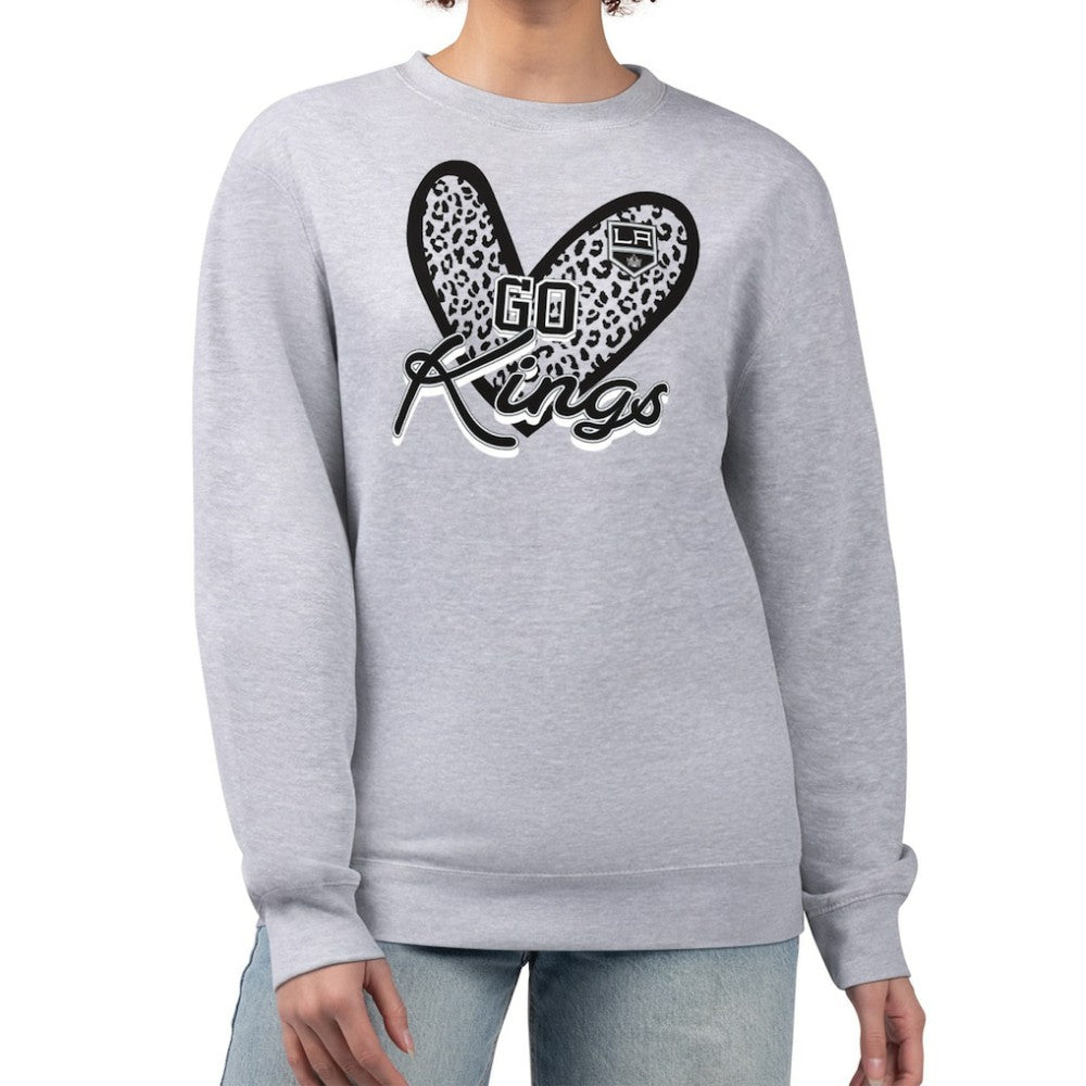 Los Angeles Kings G-III 4Her by Carl Banks Women's Animal Print Heart Fleece Pullover Sweatshirt - Heather Gray Sweatshirts