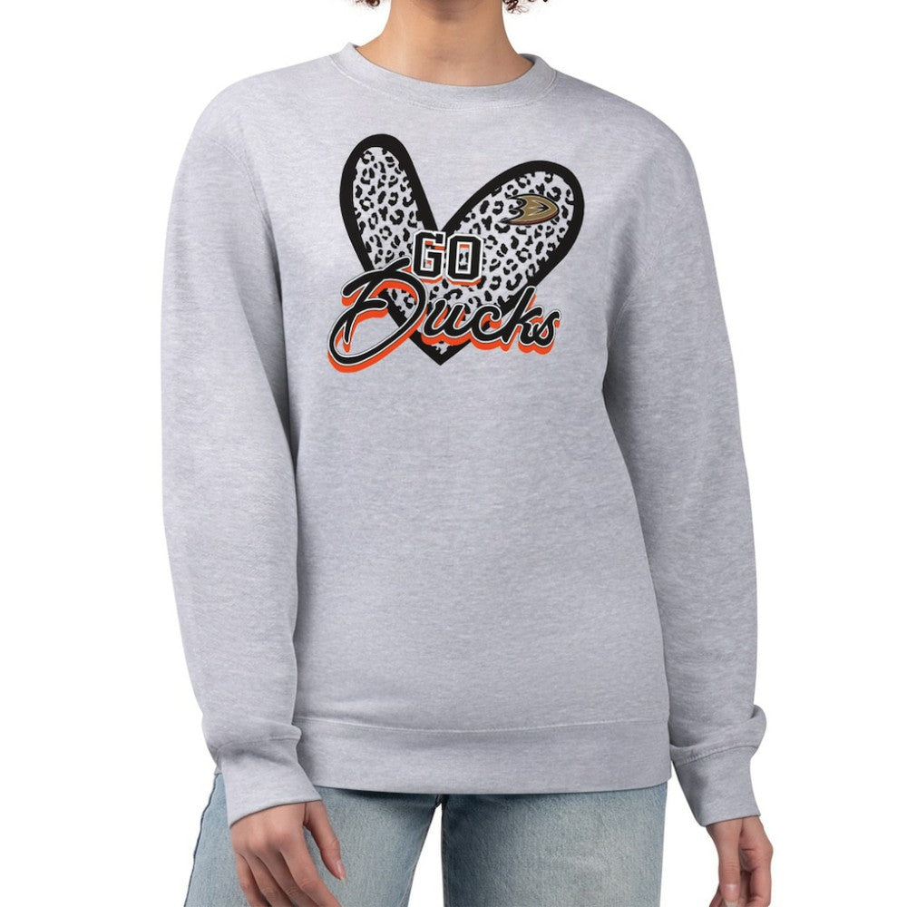 Anaheim Ducks G-III 4Her by Carl Banks Women's Animal Print Heart Fleece Pullover Sweatshirt - Heather Gray Sweatshirts