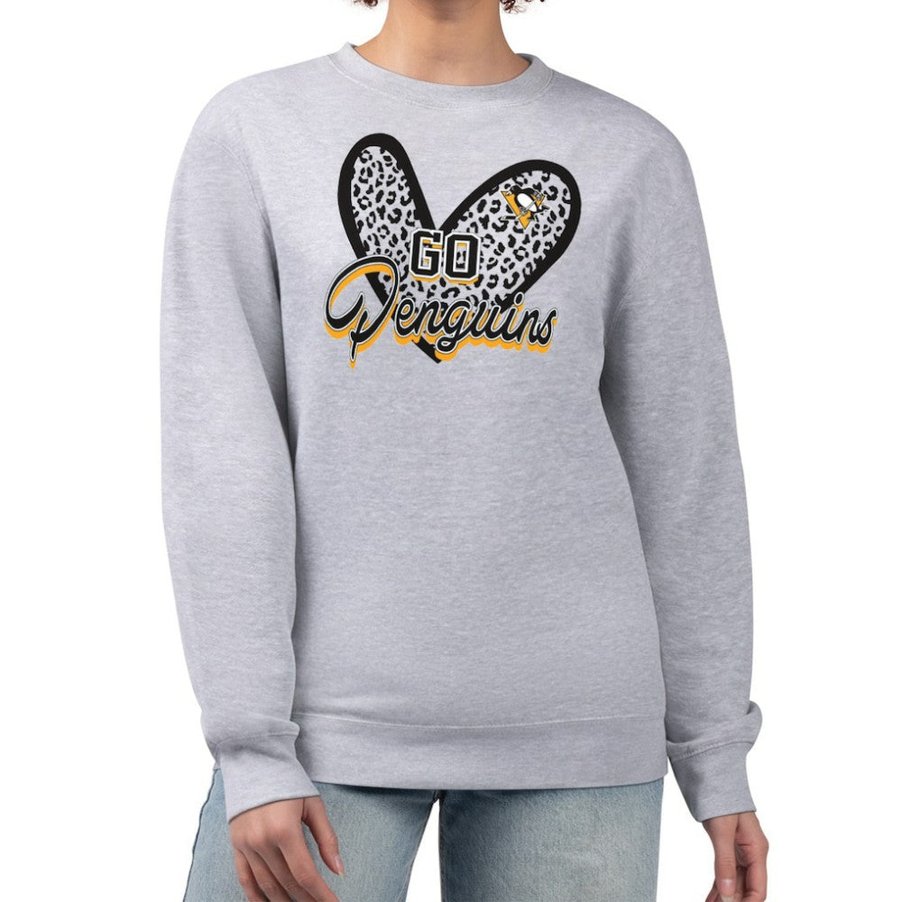 Pittsburgh Penguins G-III 4Her by Carl Banks Women's Animal Print Heart Fleece Pullover Sweatshirt - Heather Gray Sweatshirts
