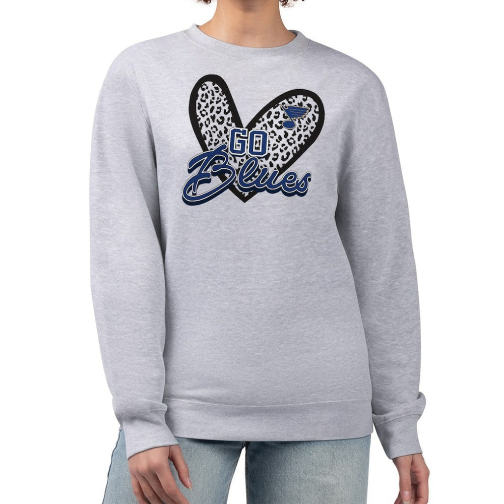 St. Louis Blues G-III 4Her by Carl Banks Women's Animal Print Heart Fleece Pullover Sweatshirt - Heather Gray Sweatshirts