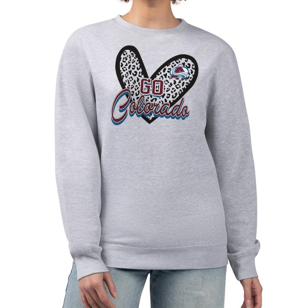 Colorado Avalanche G-III 4Her by Carl Banks Women's Animal Print Heart Fleece Pullover Sweatshirt - Heather Gray Sweatshirts
