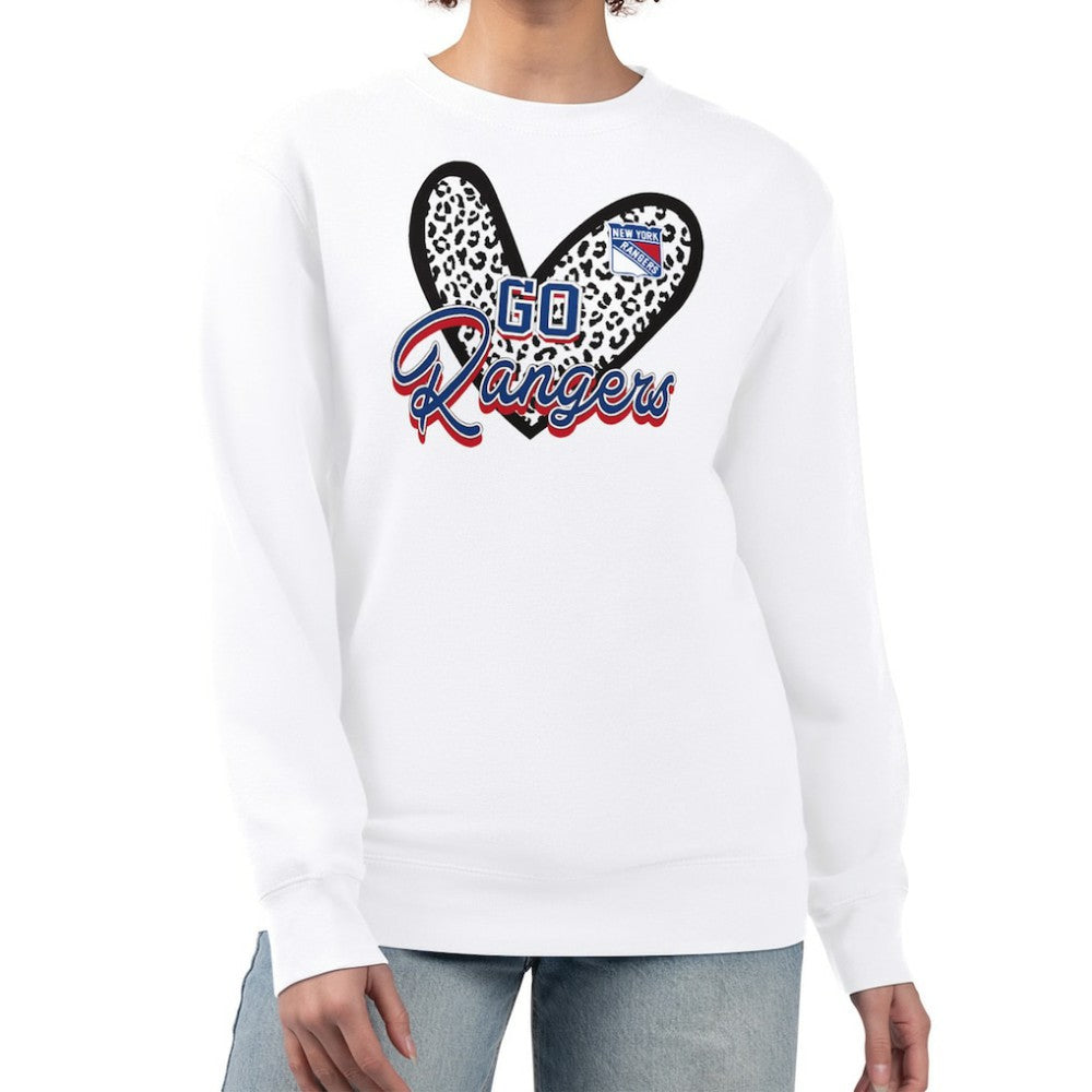 New York Rangers G-III 4Her by Carl Banks Women's Animal Print Heart Fleece Pullover Sweatshirt - White Sweatshirts