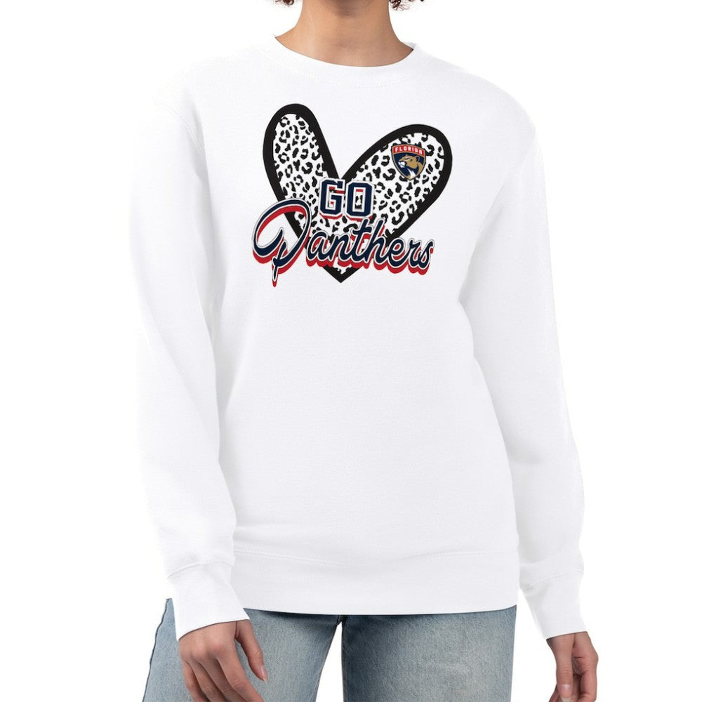 Florida Panthers G-III 4Her by Carl Banks Women's Animal Print Heart Fleece Pullover Sweatshirt - White Sweatshirts