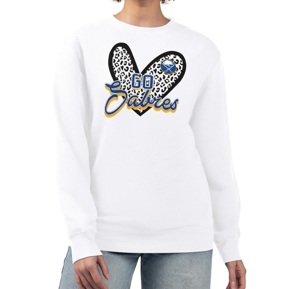 Buffalo Sabres G-III 4Her by Carl Banks Women's Animal Print Heart Fleece Pullover Sweatshirt - White Sweatshirts