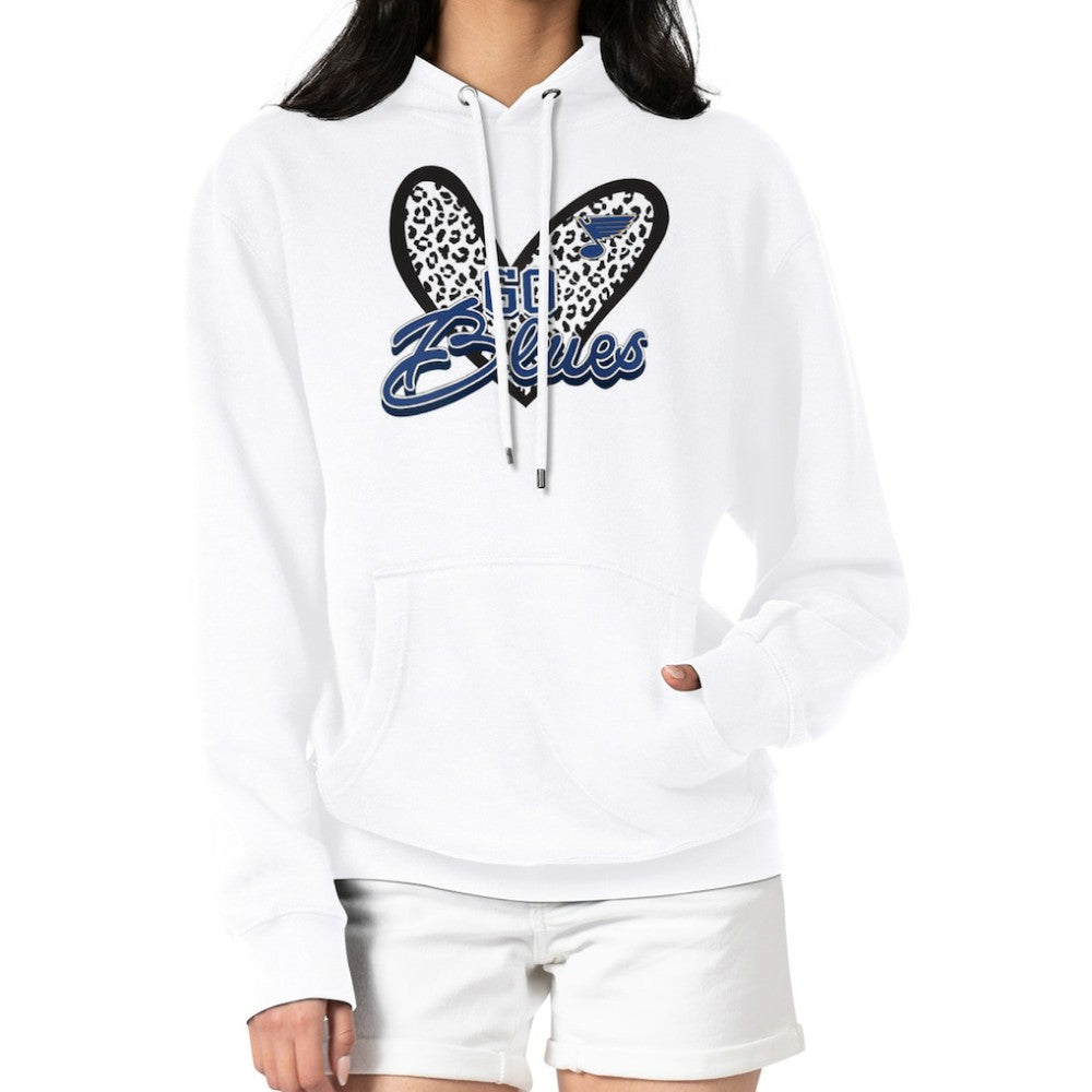 St. Louis Blues G-III 4Her by Carl Banks Women's Animal Print Heart Fleece Pullover Hoodie - White Hoodies