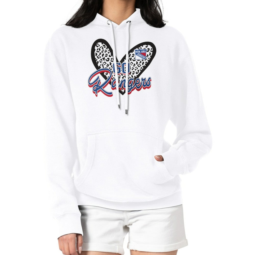 New York Rangers G-III 4Her by Carl Banks Women's Animal Print Heart Fleece Pullover Hoodie - White Hoodies