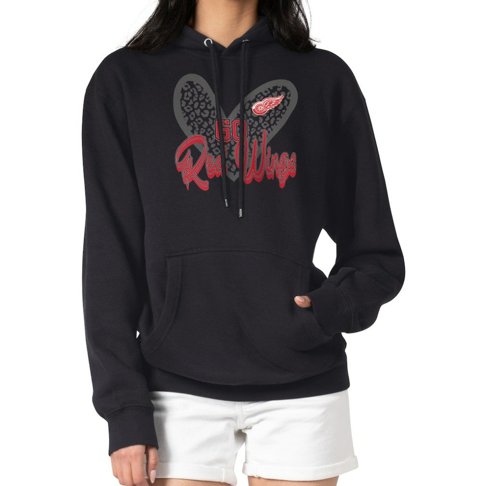 Detroit Red Wings G-III 4Her by Carl Banks Women's Animal Print Heart Fleece Pullover Hoodie - Black Hoodies