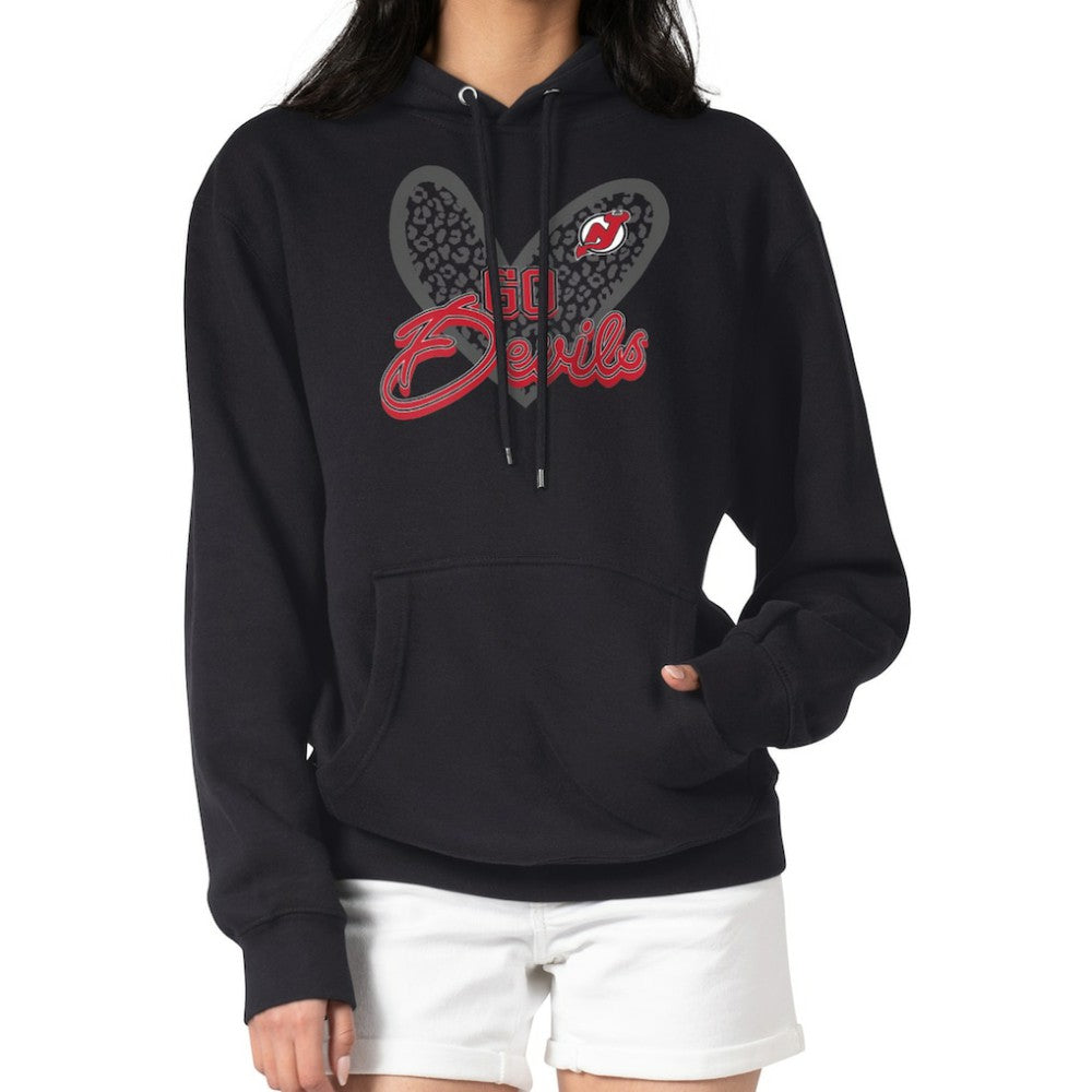 New Jersey Devils G-III 4Her by Carl Banks Women's Animal Print Heart Fleece Pullover Hoodie - Black Jerseys