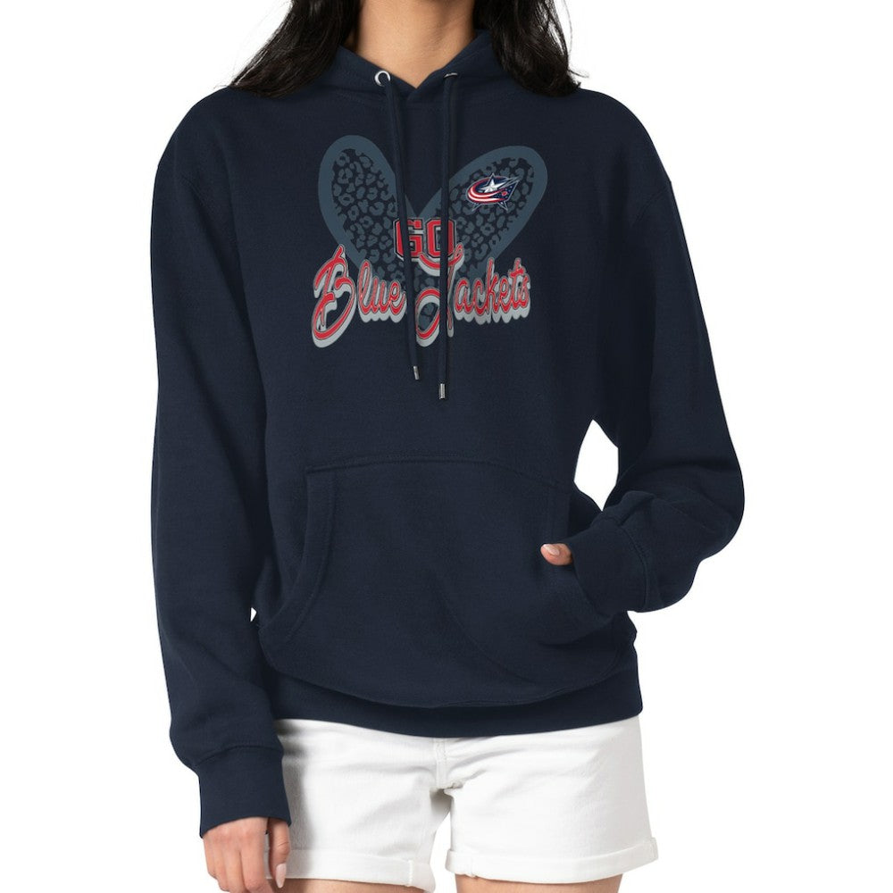 Columbus Blue Jackets G-III 4Her by Carl Banks Women's Animal Print Heart Fleece Pullover Hoodie - Navy Hoodies