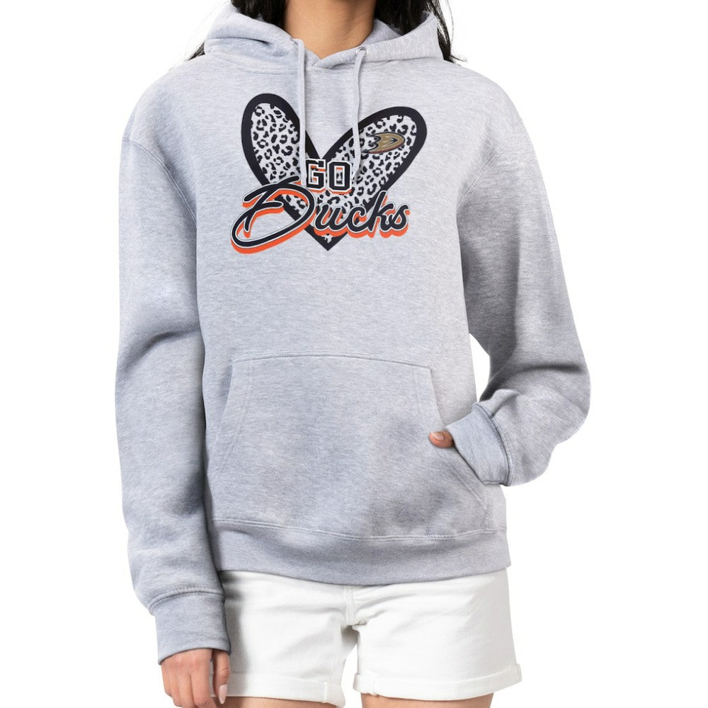 Anaheim Ducks G-III 4Her by Carl Banks Women's Animal Print Heart Fleece Pullover Hoodie - Heather Gray Hoodies