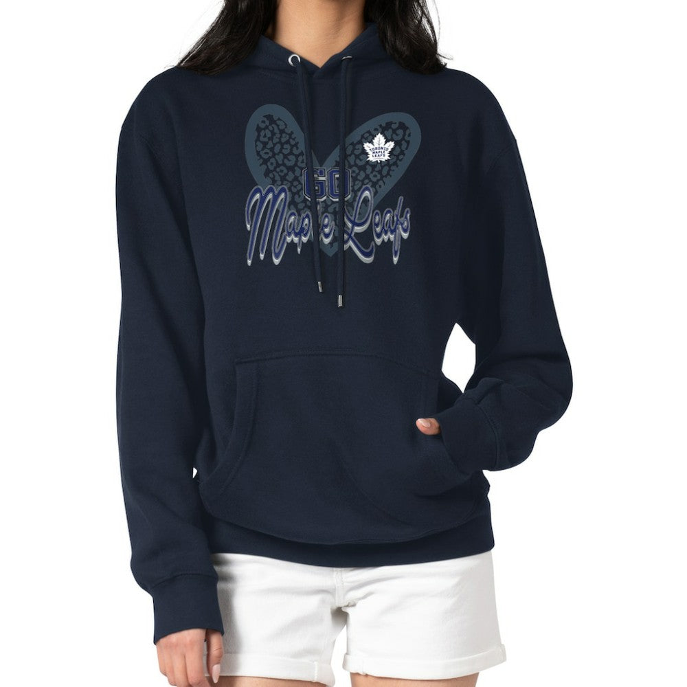 Toronto Maple Leafs G-III 4Her by Carl Banks Women's Animal Print Heart Fleece Pullover Hoodie - Navy Hoodies